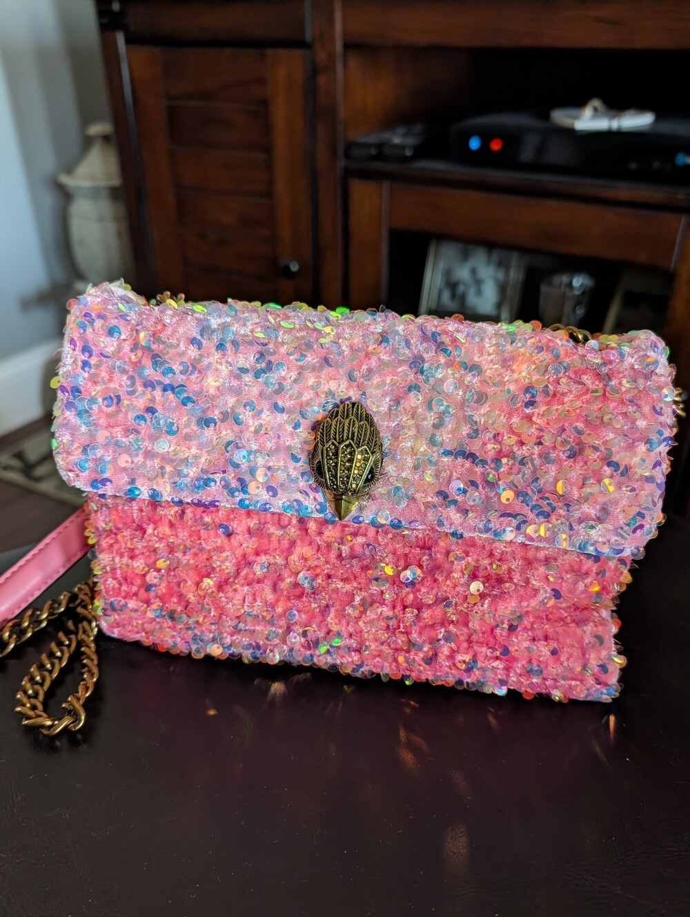 Kurt Geiger Kensington Pink Sequin Tweed Crossbody Bag - Picture 2 of 8